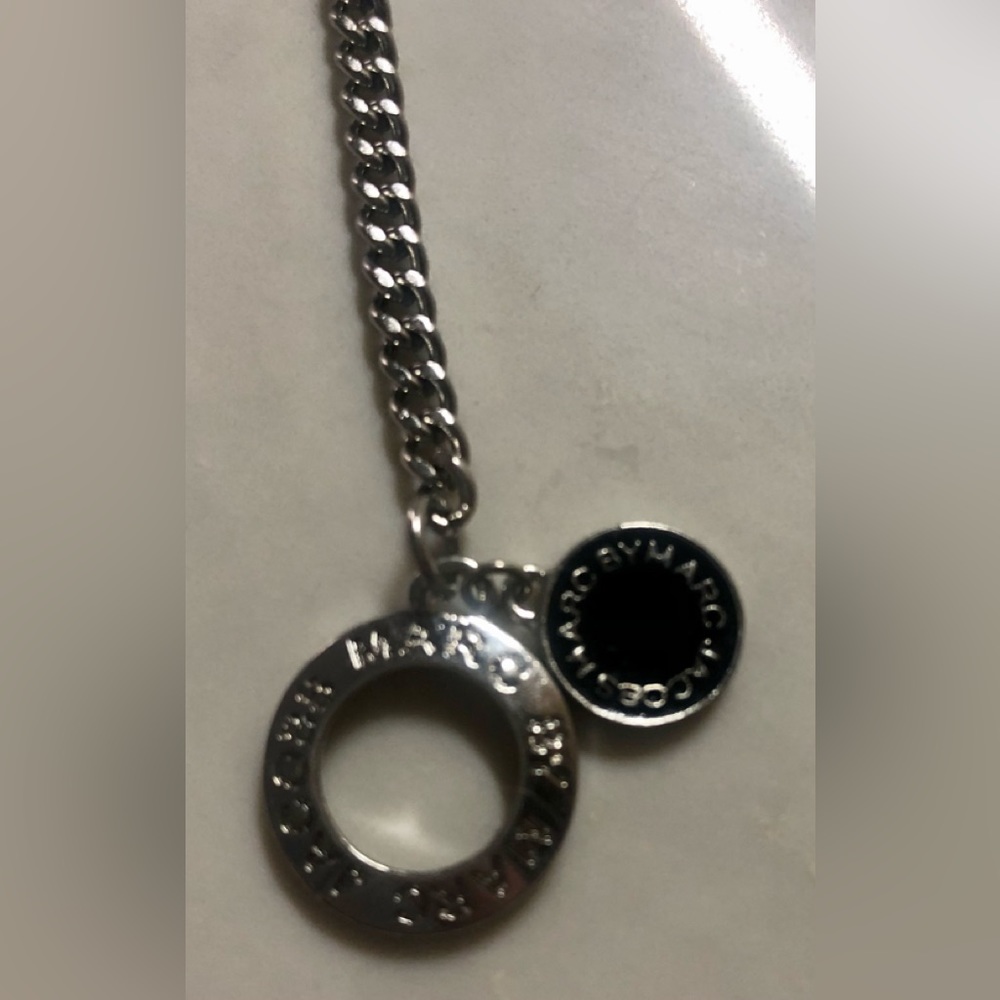 Designer MARC JACOBS Silver w/ Round Black Logo Disc Toggle Chain Bracelet